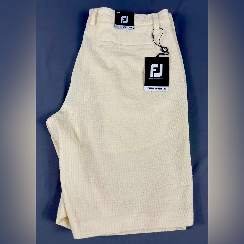 FootJoy Golf Shorts Performance Seersucker 34 x 10 Yellow Polyester Spandex